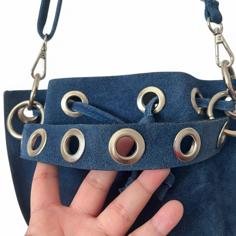 Borse In Pelle Genuine Italian Leather Bucket Purse Removable Strap Hobo Bag - Picture 8 of 16